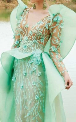 MNM Couture - 2359 Floral V-Neck Column Dress Formal Gowns