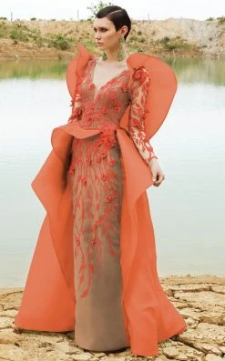 MNM Couture - 2359 Floral V-Neck Column Dress Formal Gowns