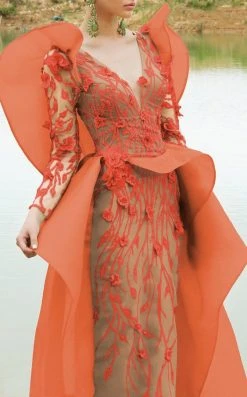 MNM Couture - 2359 Floral V-Neck Column Dress Formal Gowns