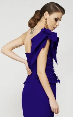 Formal Gowns MNM Couture - 2375 Floral Asymmetric Mermaid Dress