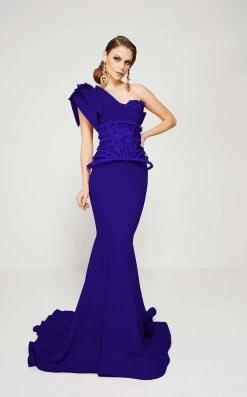 Formal Gowns MNM Couture - 2375 Floral Asymmetric Mermaid Dress