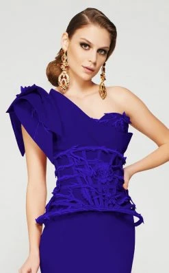 Formal Gowns MNM Couture - 2375 Floral Asymmetric Mermaid Dress