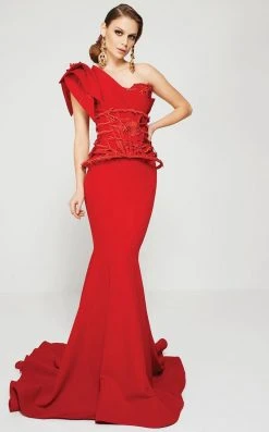 Formal Gowns MNM Couture - 2375 Floral Asymmetric Mermaid Dress