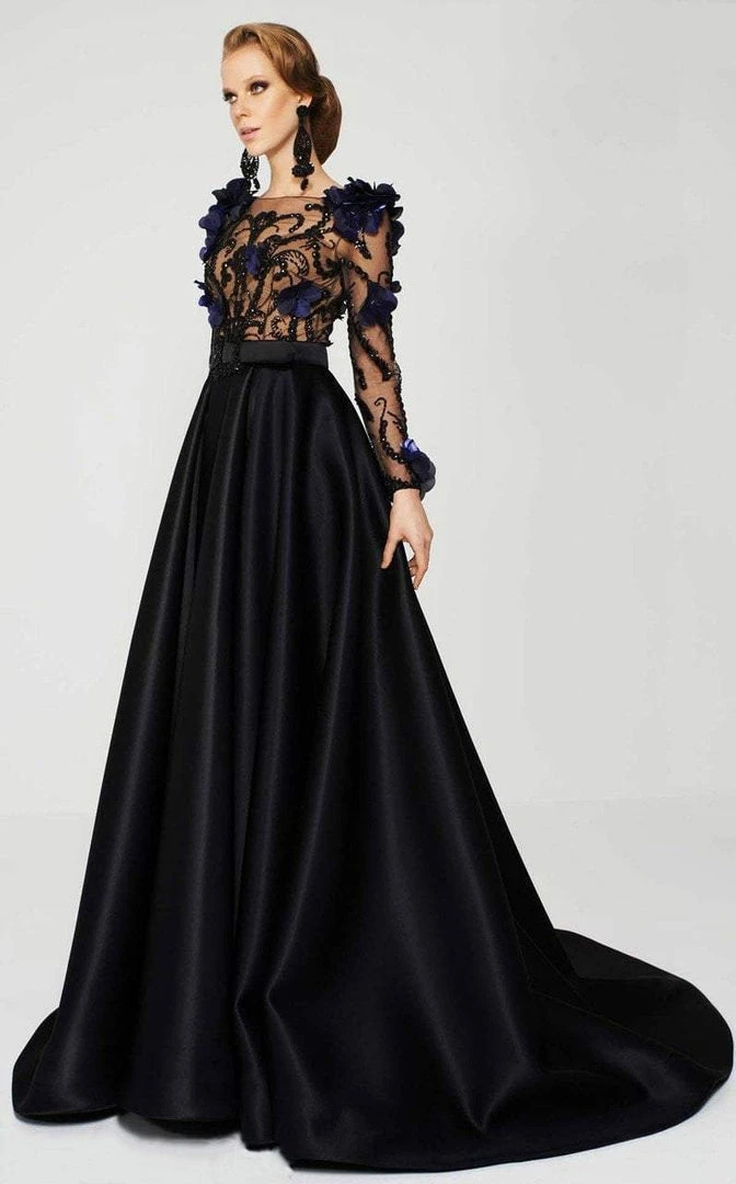 MNM Couture - 2376 Sheer Floral Embellished A-line Dress 3 MNM Couture - 2376 Sheer Floral Embellished A-line Dress