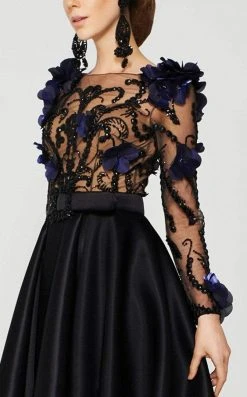 MNM Couture - 2376 Sheer Floral Embellished A-line Dress 8 MNM Couture - 2376 Sheer Floral Embellished A-line Dress