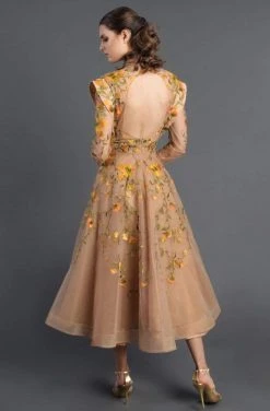 MNM Couture - 2401A Floral Embroidered Long Sleeve Tea Length Dress 6 MNM Couture - 2401A Floral Embroidered Long Sleeve Tea Length Dress