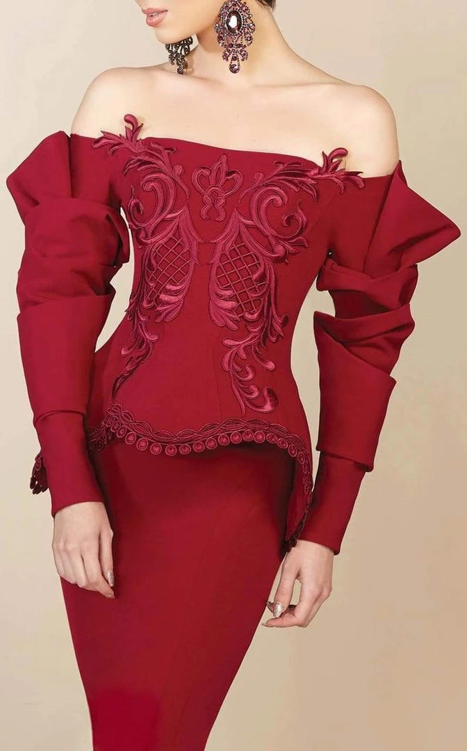 MNM Couture - 2408 Ruffled Long Sleeve Mermaid Gown 4 MNM Couture - 2408 Ruffled Long Sleeve Mermaid Gown