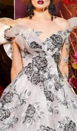 MNM Couture - 2419 Floral Accented Long Sleeve Off-Shoulder Ballgown 7 MNM Couture - 2419 Floral Accented Long Sleeve Off-Shoulder Ballgown