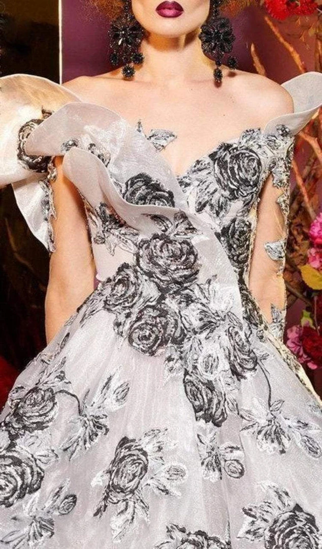MNM Couture - 2419 Floral Accented Long Sleeve Off-Shoulder Ballgown 5 MNM Couture - 2419 Floral Accented Long Sleeve Off-Shoulder Ballgown