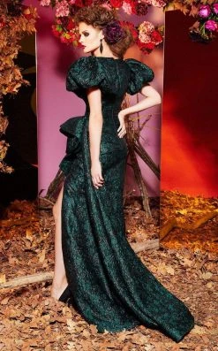 MNM Couture - 2429 Puffed Short Sleeve Surplice Mermaid Gown