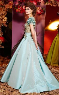 Formal Gowns MNM Couture - 2430 Floral Appliqued Short Sleeve Illusion Ballgown