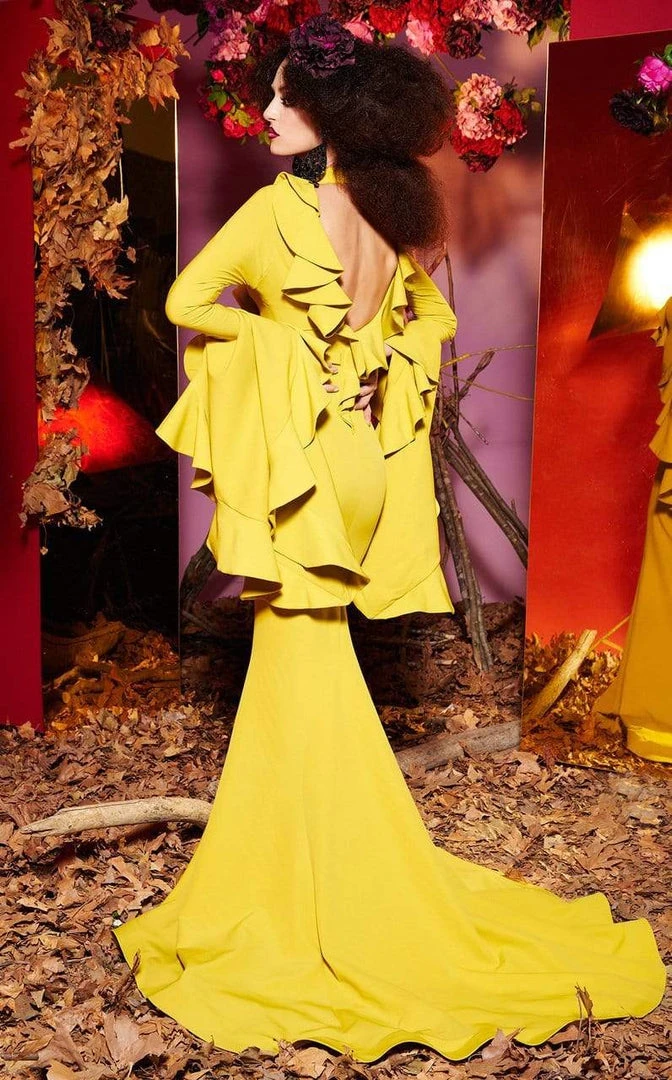 MNM Couture - 2434 Long Sleeve Ruffled Bib Cutout Mermaid Gown 4 MNM Couture - 2434 Long Sleeve Ruffled Bib Cutout Mermaid Gown