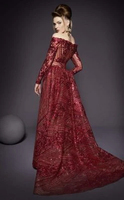 MNM Couture - 2440 Sequined Scalloped Off-Shoulder Gown With Overskirt 6 MNM Couture - 2440 Sequined Scalloped Off-Shoulder Gown With Overskirt