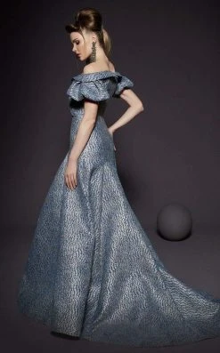 MNM Couture - 2443 Off-Shoulder Brocade Trumpet Dress