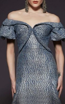 MNM Couture - 2443 Off-Shoulder Brocade Trumpet Dress