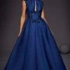 MNM COUTURE - 2444 Floral Applique High Neck Ballgown With Train Formal Gowns