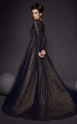 MNM COUTURE - 2449 Embellished Lace Long Sleeve Ballgown