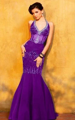 Formal Gowns MNM Couture - 7449 Embellished Halter Mermaid Dress