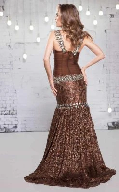 MNM COUTURE 9116 Shimmering Mermaid Evening Dress - 1 Pc Brown In Size 4 Available