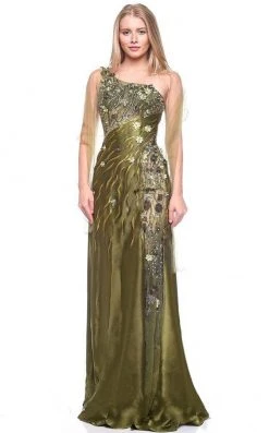 Formal Gowns MNM Couture - 9323 Asymmetric Metallic Evening Gown