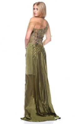 Formal Gowns MNM Couture - 9323 Asymmetric Metallic Evening Gown