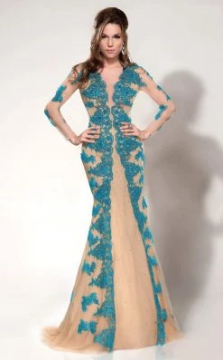 MNM Couture - 9582 Lace V-neck Mermaid Dress Formal Gowns