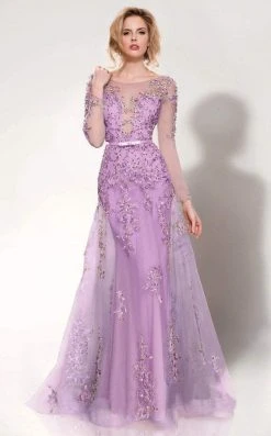 MNM Couture - 9621 Illusion Bateau Neck A-Line Dress