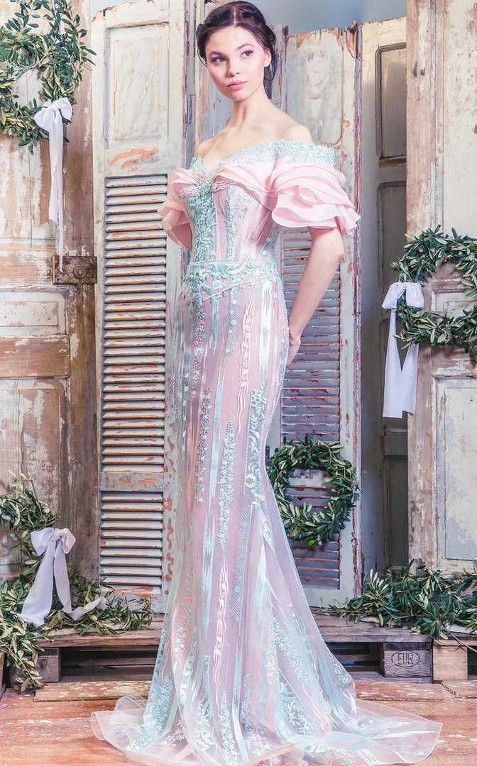 MNM Couture - Colorful Off-Shoulder Gown K3517 Formal Gowns 3 MNM Couture - Colorful Off-Shoulder Gown K3517 Formal Gowns