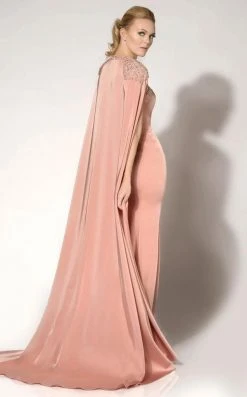 MNM COUTURE - Embellished Illusion Caped Gown 10840 Formal Gowns