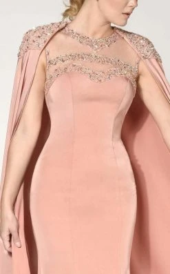 MNM COUTURE - Embellished Illusion Caped Gown 10840 Formal Gowns