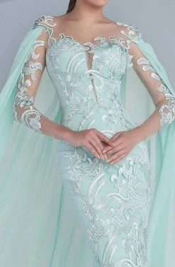 MNM Couture - Embroidered Illusion Cape Gown G0603 Formal Gowns 7 MNM Couture - Embroidered Illusion Cape Gown G0603 Formal Gowns