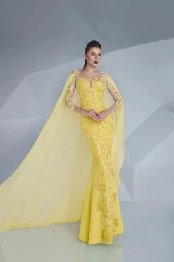 MNM Couture - Embroidered Illusion Cape Gown G0603 Formal Gowns 8 MNM Couture - Embroidered Illusion Cape Gown G0603 Formal Gowns