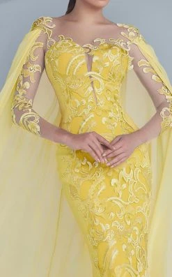 MNM Couture - Embroidered Illusion Cape Gown G0603 Formal Gowns 9 MNM Couture - Embroidered Illusion Cape Gown G0603 Formal Gowns