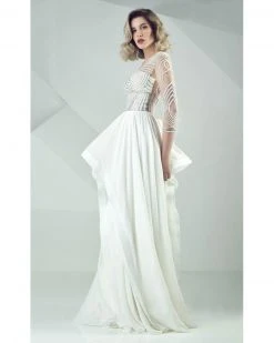 MNM Couture - G0693 Sheer Quarter-Length Sleeve Evening Gown