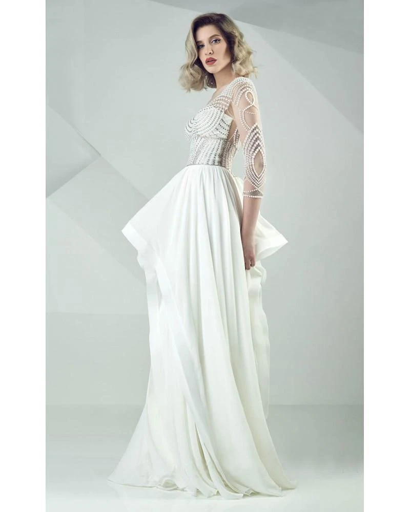 MNM Couture - G0693 Sheer Quarter-Length Sleeve Evening Gown 3 MNM Couture - G0693 Sheer Quarter-Length Sleeve Evening Gown