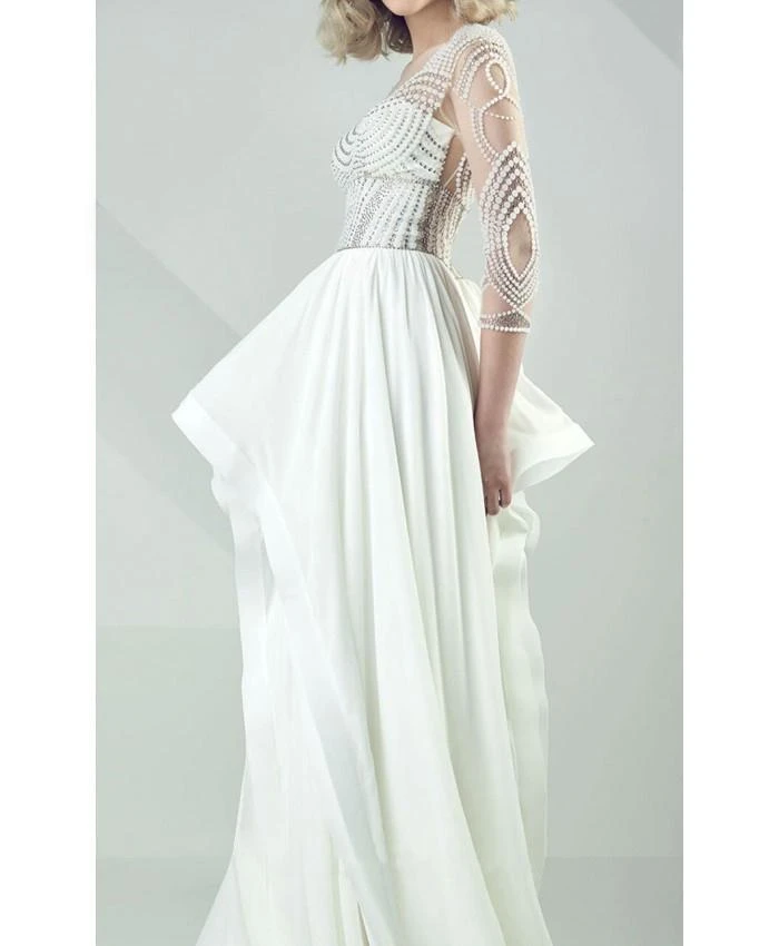 MNM Couture - G0693 Sheer Quarter-Length Sleeve Evening Gown 4 MNM Couture - G0693 Sheer Quarter-Length Sleeve Evening Gown