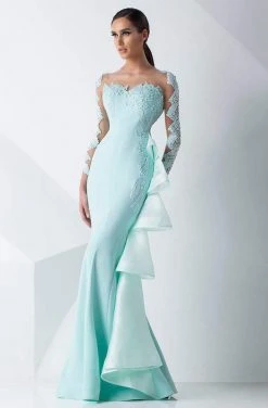 MNM Couture - G0739 Beaded Long Sleeved Fitted Mermaid Gown