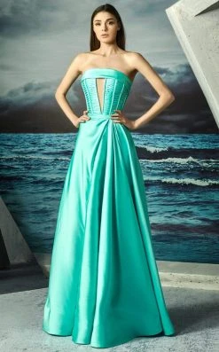 MNM COUTURE - G0800 Strapless Straight Across Neck A-line Dress Formal Gowns