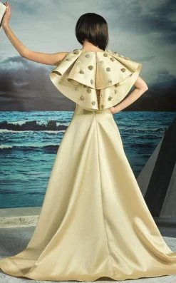 Formal Gowns MNM Couture - G0825 Illusion Plunging Gown With Ruffled Cape 6 Formal Gowns MNM Couture - G0825 Illusion Plunging Gown With Ruffled Cape