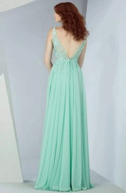 MNM Couture - G0843 Floral Illusion Lace Plunging V-Neck Gown