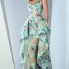 Formal Gowns MNM Couture - G0860 Floral V Neck Peplum Evening Gown 1 Formal Gowns MNM Couture - G0860 Floral V Neck Peplum Evening Gown