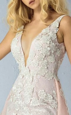 MNM Couture - G0861 Lace Deep V-neck Sheath Dress