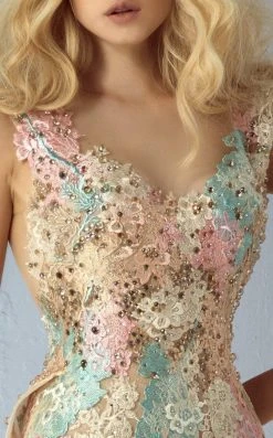 MNM Couture - G0863 Bejeweled Blossom Appliqued Mermaid Gown Formal Gowns