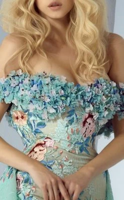 Formal Gowns MNM Couture - G0874 Floral Applique Off-Shoulder Dress With Overskirt 7 Formal Gowns MNM Couture - G0874 Floral Applique Off-Shoulder Dress With Overskirt