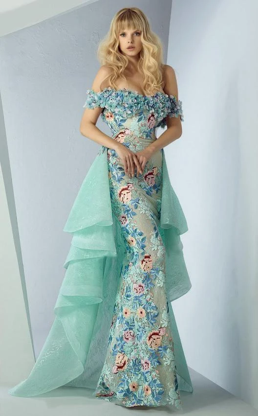 Formal Gowns MNM Couture - G0874 Floral Applique Off-Shoulder Dress With Overskirt 3 Formal Gowns MNM Couture - G0874 Floral Applique Off-Shoulder Dress With Overskirt