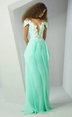 MNM Couture - G0878 Floral Embellished Illusion Off-Shoulder Gown Formal Gowns