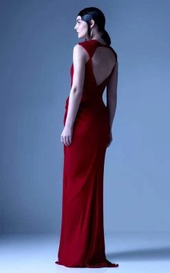 MNM Couture - G0919 Illusion V Neckline Draped Pleated Evening Dress Formal Gowns