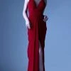 MNM Couture - G0919 Illusion V Neckline Draped Pleated Evening Dress Formal Gowns