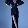 Formal Gowns MNM Couture - G0937 Sheer Fringed Evening Gown With Slit