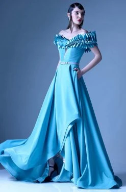 Formal Gowns MNM Couture - G0962 Pleated Off-Shoulder A-Line Evening Gown